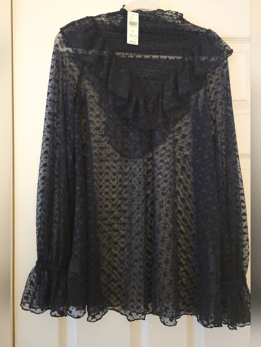 NWT | Maeve Sheer Black Ruffled High-Neck Blouse | SZ S - Picture 2 of 3